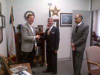 His Excellency Dr. S. Jaishankar, Ambassador of India to the United States met Congressman Randy Weber (14th District-TX) at League City, Texas on 1 February 2014. In photo, (from r to l) Consul General P. Harish, HE Dr. S. Jaishankar, and Congressman Randy Weber.