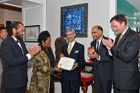 Consul General P. Harish hosted a dinner in honour of His Excellency Dr. S. Jaishankar, Ambassador of India to the United States at his residence on 1 February, 2014. In photo (from l to r) Hon'ble Congressman Al Green (D-TX 9th District), Hon'ble Congresswoman Sheila Jackson Lee (D-TX 18th District), His Excellency Dr. S. Jaishankar,  Ambassador of India to the United States, Consul General P. Harish  and Hon'ble Congressman Pete Olson (R-TX 22nd District).
