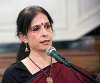 Ms Nalini Prakash, Co-Artistic Director, Spilling Ink., emceeing the cultural event "'Winning Cancer through Dance' - Classical Dance Performance and Talk by Dr. Ananda Shankar Jayant", presented by Embassy of India, Washington DC on February 19, 2016.