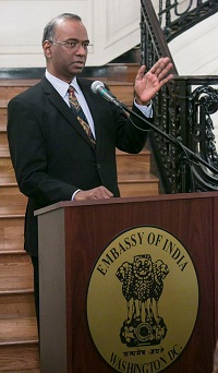 Minister Sridharan Madhusudhanan welcoming the guests and introducing the cultural event "'Winning Cancer through Dance' - Classical Dance Performance and Talk by Dr. Ananda Shankar Jayant", presented by Embassy of India, Washington DC on February 19, 2016.
