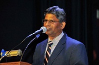 Second Secretary Mr. A.K. Berwal welcoming the guests at the event "Yakshagana - Traditional Operatic Theatre from India, presenting an episode from the Indian Epic Ramayana" hosted by the Embassy in association with Chinmaya Mission, Washington Regional Centre on September 6 at the Chinmaya Mission.