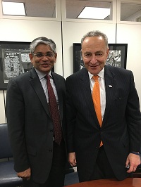 Ambassador Arun K. Singh meeting with Senator Charles Schumer (D-NY), Ranking Member of Senate Rules and Administration Committee and Senate Judiciary Subcommittee on Immigration and the National Interest on April 5, 2016