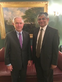 Ambassador Arun K. Singh meeting with Senator Jeff Sessions (R-AL), Chairman, Senate Judiciary Subcommittee on Immigration and the National Interest on April 21, 2016