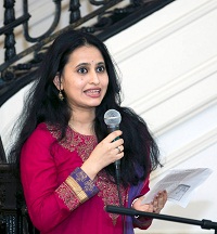 Sohini Sengupta anchoring the multilingual musical recital event "Celebrate! A Musical Presentation of the Festivals and Linguistic Diversity of India", hosted by the Embassy on April 9