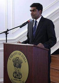 First Secretary Satish Kumar Sivan addressing the gathering at the cultural event