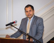 First Secretary Shri Pratik Mathur emceeing at the talk titled "India: A Land of Maharajas and Jews" by Mr. Kenneth X. Robbins at the Embassy of India on June 9, 2017