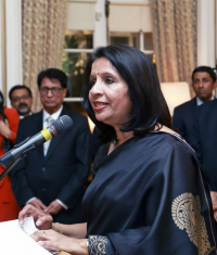 Ambassador Nirupama Rao addressing the gathering at her farewell reception hosted at the Embassy Residence on October 30, 2013.