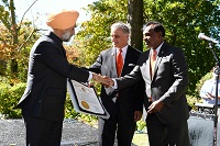 Dr. Rajan Natarajan, Deputy Secretary of State of Maryland handing over a special proclamation from the Governor of Maryland H.E. Mr. Martin O'Malley to Deputy Chief of Mission, Ambassador Taranjit Singh Sandhu.