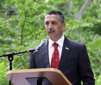 Brig. Ashok Dhingra welcoming the guests at the Baisakhi Celebrations, hosted at the Embassy Residence on May 17.