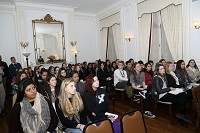 Students and faculty members during briefing at the Embassy