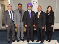 Charge d' Affaires, Amb. Sandhu seen here with NASA Administrator Bolden and International Relations Team at NASA Headquarters along with Counsellor ISRO.