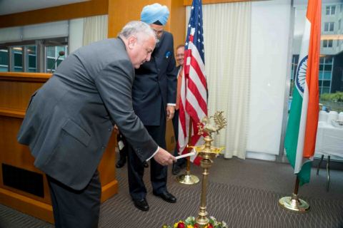 Ambassador Navtej Sarna and US Deputy Secretary of State John J. Sullivan jointly lighting the ceremonial lamp at the function celebrating Diwali at the US State Department on Monday, November 5, 2018.