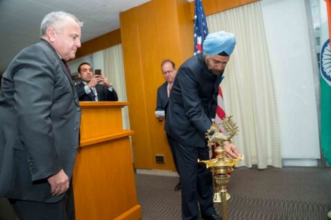 Ambassador Navtej Sarna and US Deputy Secretary of State John J. Sullivan jointly lighting the ceremonial lamp at the function celebrating Diwali at the US State Department on Monday, November 5, 2018.