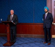 Congressman Democratic Whip Steny Hoyer addressing the gathering. - with Navtej Sarna.