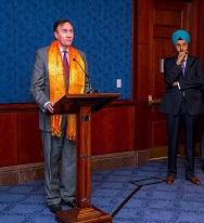 Congressman Pete Olson addressing the gathering. - with Navtej Sarna.