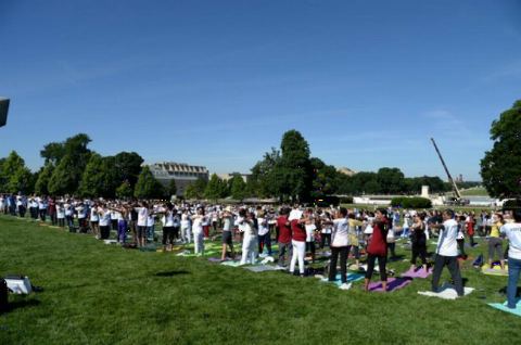 Guests participating in Yoga session at the 4th International Day of Yoga organized by the Embassy of India in partnership with Friends of Yoga at the US Capitol in Washington, DC on June 16, 2018