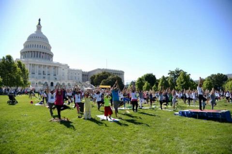 Guests participating in Yoga session at the 4th International Day of Yoga organized by the Embassy of India in partnership with Friends of Yoga at the US Capitol in Washington, DC on June 16, 2018.