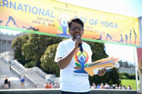 Vote of thanks by First Secretary (PIC) Mr. Shambhu Hakki 4th International Day of Yoga organized by the Embassy of India in partnership with Friends of Yoga at the US Capitol in Washington, DC on June 16, 2018.
