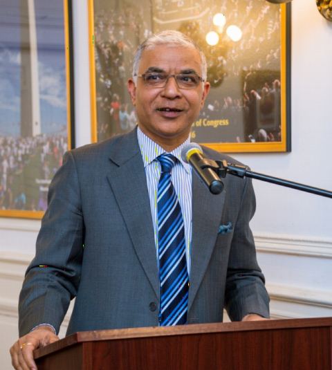 Mr. Santosh Jha, Charge d'Affaires addressing the members of AAPI and guests at the Embassy of India on Thursday, April 12, 2018.