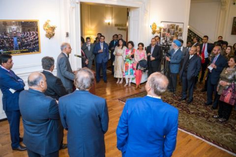 Mr. Santosh Jha, Charge d'Affaires addressing the members of AAPI and guests at the Embassy of India on Thursday, April 12, 2018.