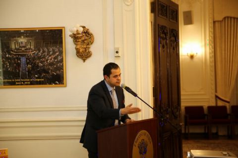 First Secretary Mr. Pratik Mathur anchoring the Book Talk Event by Mr. Amish at Embassy of India on February 8, 2018.