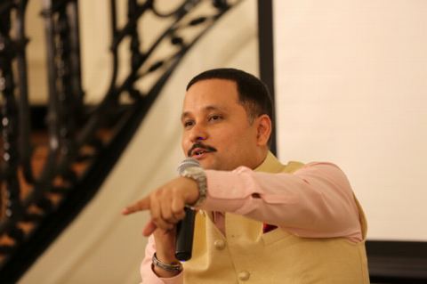 Author Mr. Amish at the Book Talk event by Mr. Amish at Embassy of India on February 8, 2018.