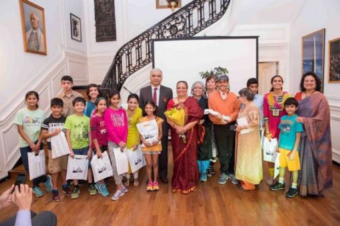 DCM Mr. Santosh Jha with the artistes at Vishwa Hindi Diwas Celebrations at Embassy of India on Saturday, 20 January 2018.