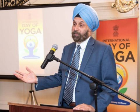 Welcome Remarks by Ambassador Navtej Sarna during the celebration of the 4th International Day of Yoga at Embassy of India on June 21, 2018.