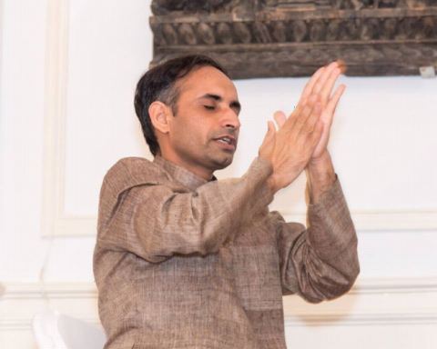 Yoga postures for stress free life demonstration by Dr. Moxraj during the celebration of the 4th International Day of Yoga at Embassy of India on June 21, 2018.