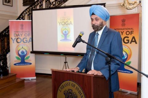 Welcome Remarks by Ambassador Navtej Sarna during the celebration of the 4th International Day of Yoga at Embassy of India on June 21, 2018.