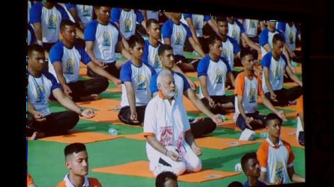 Video screening of Prime Minister leading Yoga on June 21, 2018 at 4th International Day of Yoga Celebrations at the Embassy of India on Thursday, June 21, 2018.