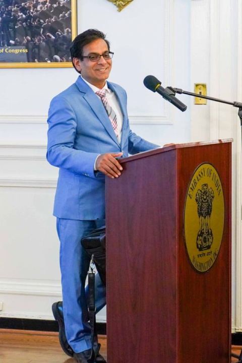 Dr. Sanjay Gupta, President, American Pain Association addressing the guests at the Opioid Awareness Initiative Programme held in association with American Pain Association at the Embassy of India on Wednesday, 27 June 2018.