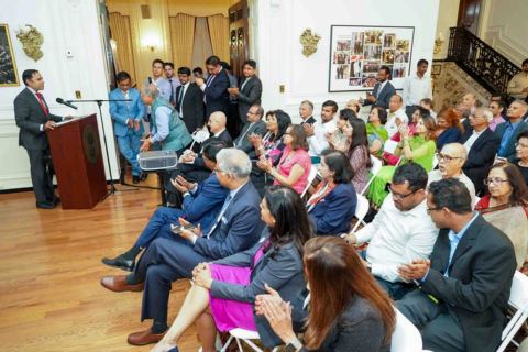US Congressman Raja Krishnamoorthi speaking at the Opioid Awareness Initiative Programme held in association with American Pain Association at the Embassy of India on Wednesday, 27 June 2018.