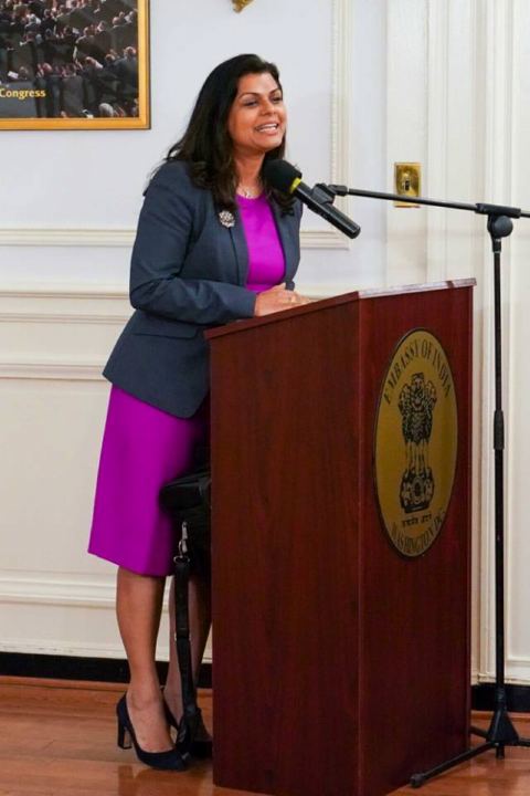 Dr. Vanila M Singh, Chief Medical Officer-HHS addressing the guests at the Opioid Awareness Initiative Programme held in association with American Pain Association at the Embassy of India on Wednesday, 27 June 2018.