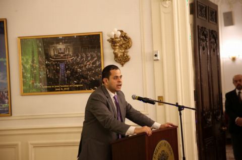First Secretary Mr. Pratik Mathur anchoring at the Event "Understanding Yoga and Culture: An Inaugural Programme" at the Embassy of India on February 16,2018.