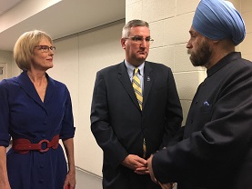Ambassador Navtej Sarna congratulating Governor of Indiana, Eric Holcomb after the inauguration ceremony Jan 9, 2017.