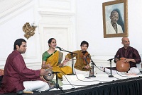 Carnatic Vocal by Sahana Narayanan, accompanied on Violin by Kamalakiran Vinjamuri, on Mridangam (percussion) by Vijay Ganesh and on Ghatam (percussion) by Sowmiya Narayanan.