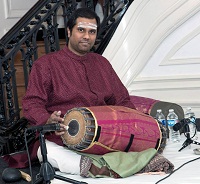 Vijay Ganesh playing the Mridangam (percussion).
