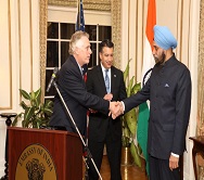 Governor of Virginia, Terry McAuliffe, Chair of NGA  with Ambassador Navtej Sarna. Also seen is Governor of Nevada, Brian Sandoval.