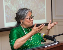 Ms. Uma Ramakrishnan, renowned painter, replying to questions from the audience at the cultural event titled "A Walk Through The Artist's Mind" presented by the Embassy of India, Washington, DC, at the Embassy premises on Friday, May 5, 2017.