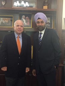 Ambassador Navtej Sarna and Senator McCain discussed furthering of the India-US defence partnership and exchanged views on the regional security situation