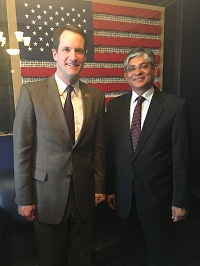 Ambassador Arun K. Singh meeting with Congressman Jim Himes (D-CT), Ranking Member of House Select Intelligence Subcommittee on NSA and Cybersecurity on May 18, 2016