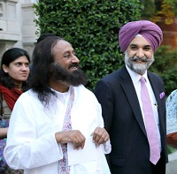 Charge d' Affaires Ambassador Taranjit Singh Sandhu with Sri Sri Ravi Shankar