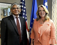 Ambassador Arun K. Singh meeting with Deborah Lee James, Secretary of US Air Force in Washington DC on August 16, 2016.