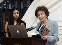 Author Kenzie Mourad reading excerpts from her book 'In the City of Gold and Silver: The inspiring story of an Orphan Who Became a Queen and a Voice of Freedom in India'.