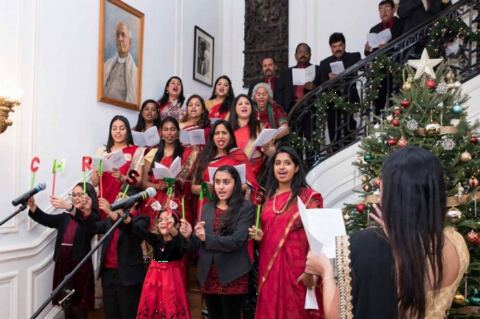 Singing of Christmas songs on Christmas Celebrations at Embassy of India on Wednesday December 20, 2017.
