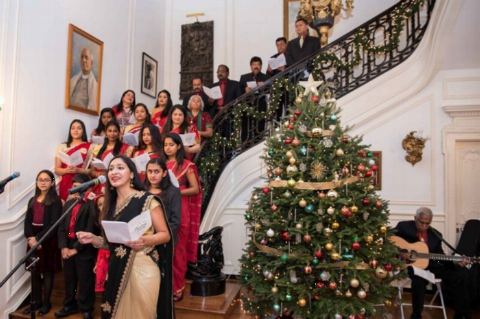 Singing of Christmas songs on Christmas Celebrations at Embassy of India on Wednesday December 20, 2017.