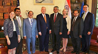 Left to right - Ms. Jennie Maes, Sr. Aide to Governor, Mr. Seann Nelipinath, Chairman, India Chamber of Commerce USA, Dr. Ausaf Sayeed, Consul General of India, Chicago, Mark Dayton, Governor of Minnesota, Ambassador Arun K. Singh, Ms. Katie Clark-Seiben, Commissioner of DEED & Trade Office, Mr. Murty Chamarty, CEO, HealthOne Assoc & ICC Advisor and Mr. Laurence Reszetar, Foreign Direct Investment Director, Minnesota Trade office at St. Paul on August 3, 2015.