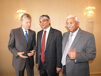 Ambassador Arun K. Singh with well known Indologist Stanley Wolpert and Kewal Kanda of NFIA.