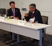 Ambassador Arun K. Singh addressing Illinois Chamber of Commerce with James Schultz, Director, Illinois Department of Commerce on August 28, 2015.